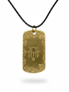 Handmade stamped gold brass celestial/moon phases black leather cord‎ necklace